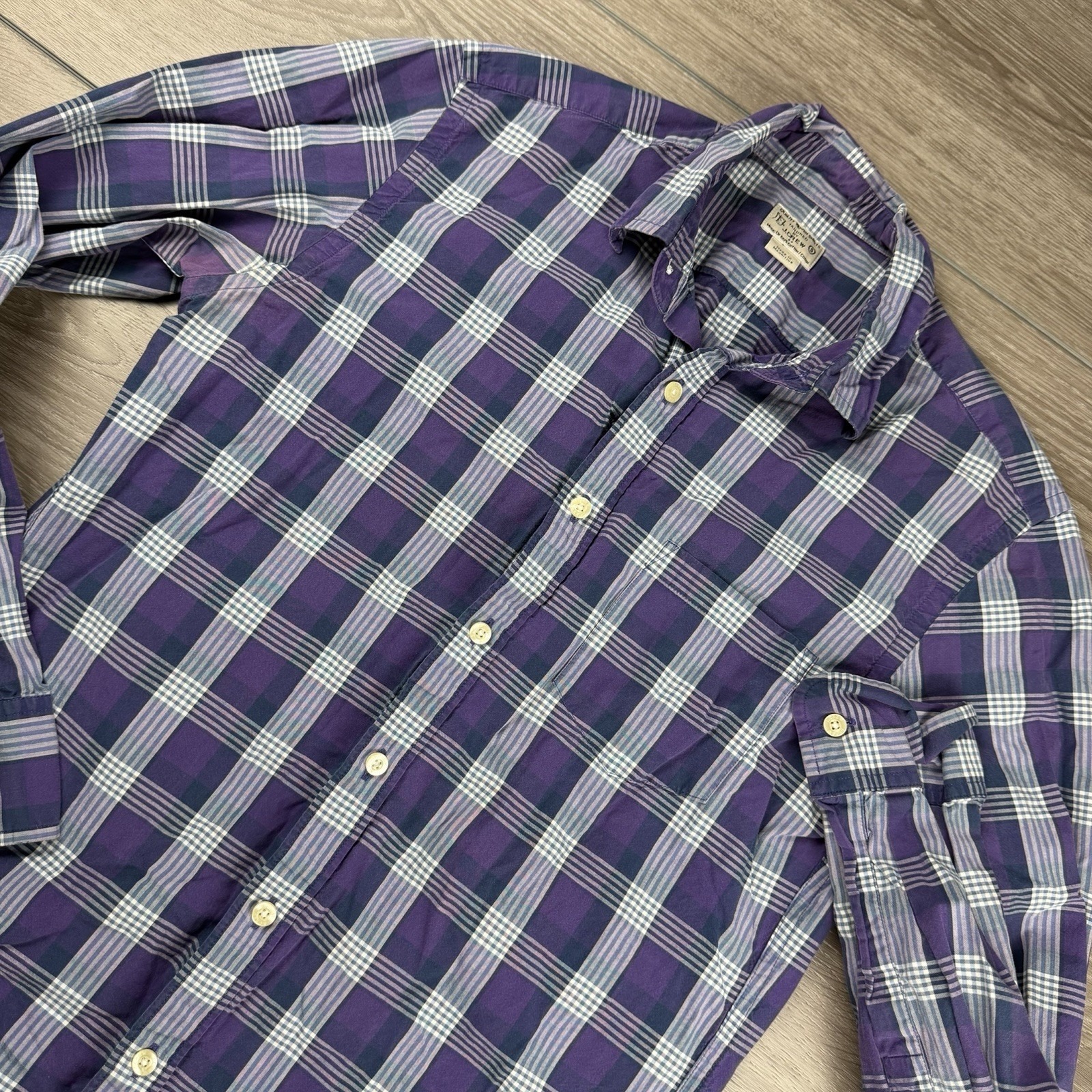 J Crew Men's Long Sleeve Cotton Plaid Button Up Shirt Purple Size Small